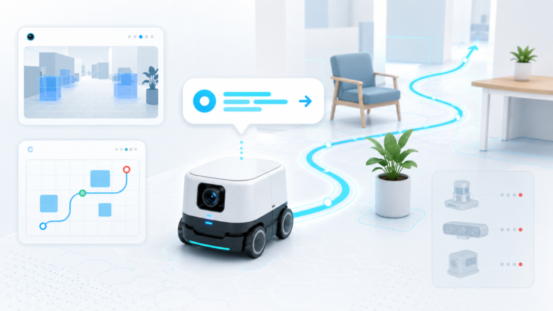A robot finds its way with one camera and a sentence